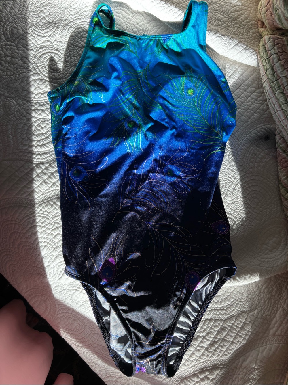 Kohl's Women's Peacock Print One-Piece Swimsuit in Blue and Black